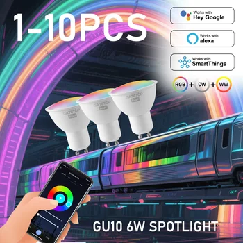 1-10pcs Tuya WiFi GU10 Spotlight Smart LED Light Bulb Bluetooth Dimmable Lamps Smart Life App Control Works With Alexa Google