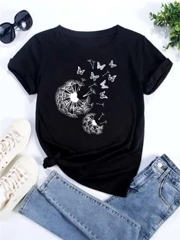 Maycaur Dandelion Printed T-shirts Women T Shirt Summer Graphic Tee Shirt Round Neck Harajuku Top Shirts for Women Streetwear 1