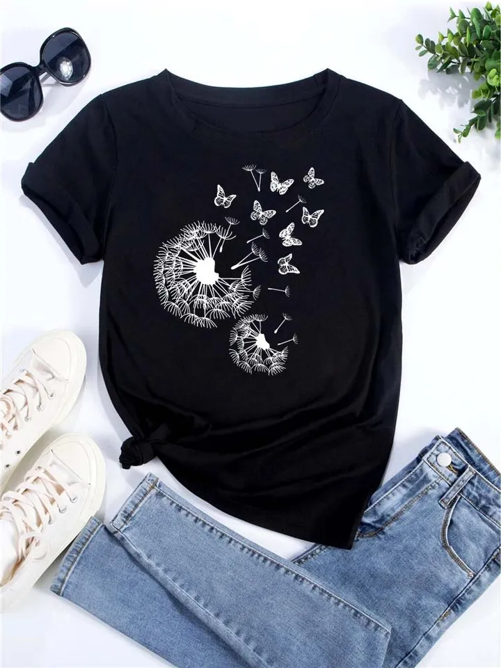 Women's Make A Wish Dandelion Graphic Tee - Vintage Cotton T-Shirt, Casual Summer Top, Grey Large - View #3