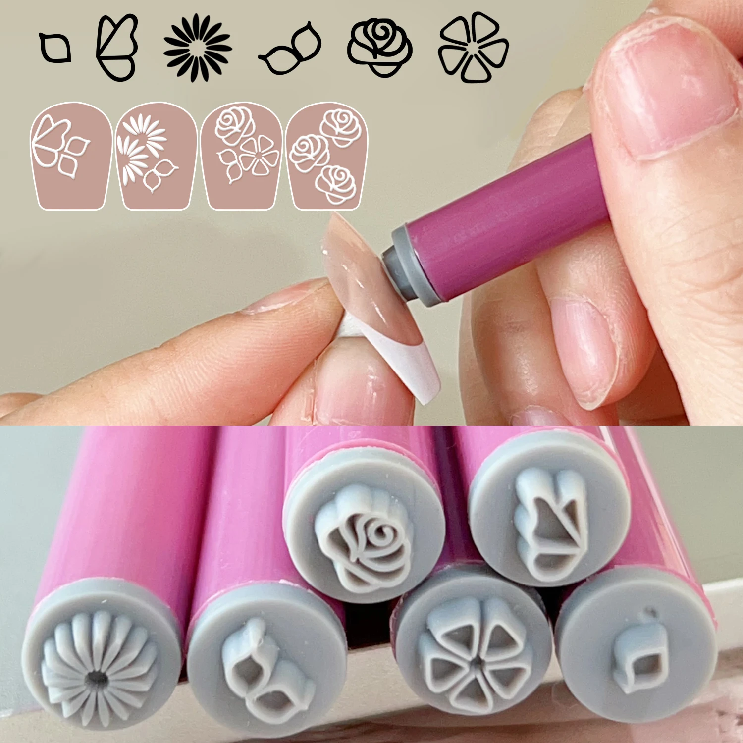 Flower Pattern Nail Art Stamp Pen Nails Template Set Handicraft Nail Art Decoration Flower Nails Graffiti Stamp Pen Dotting Tool 4