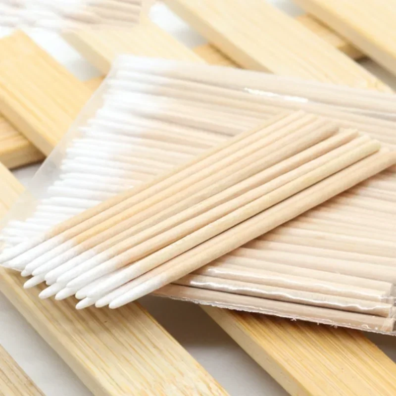 Wood Sticks Cosmetic Cotton Swab Cotton Buds Tip 100 Pcs Wood Swab Eyelash Extension Tools Ear Care Cleaning