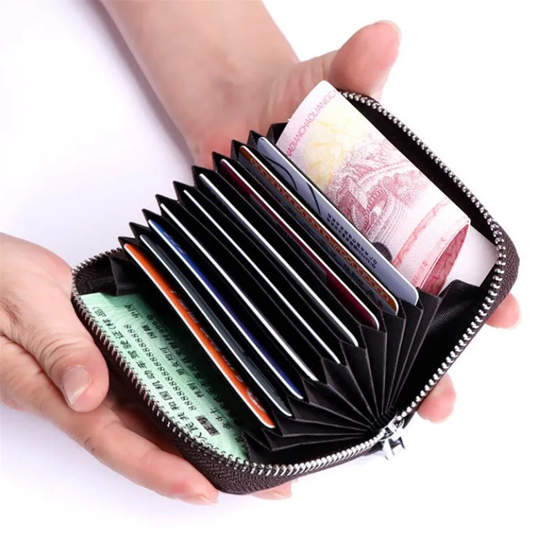 Cowhide Organ Card Case RFID Anti-theft Lady Card Holder Purse Men Card Case Multifunctional Zipper Small Short Wallet 3