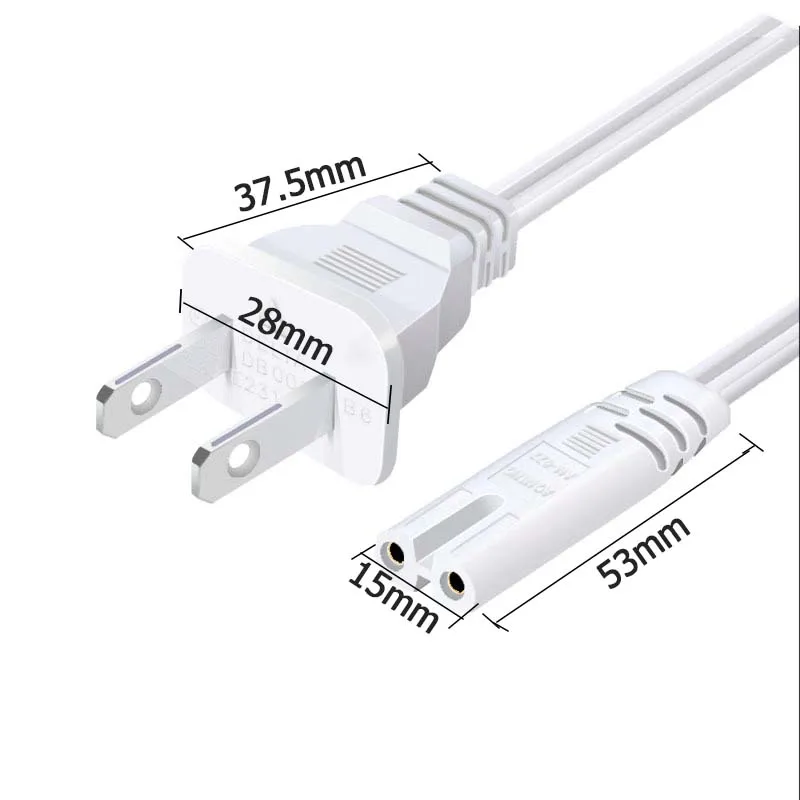 전원 어댑터용 2 프롱 미국 플러그 커넥터 와이어, AC 250V 전원 공급 케이블, 화이트 블랙 구리 라인, 2 * 0.5mm ², 2 * 0.75mm ², 2 * 0.824mm ²