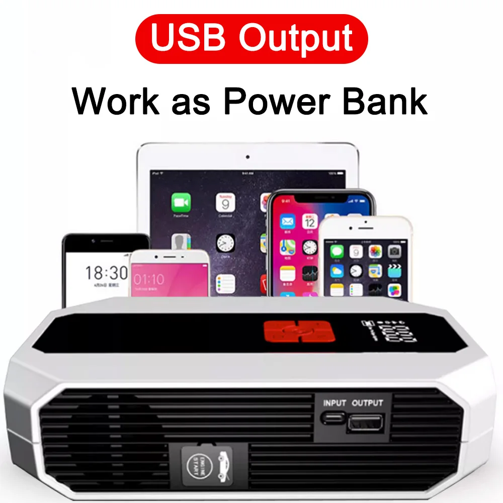 4 In 1 Car Jump Starter Power Bank Air Compressor Inflator Pump 2000A Portable Power Station Car Battery Charger Booster