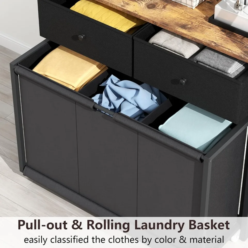 Triple Laundry Hamper with Rolling Bags and Shelf