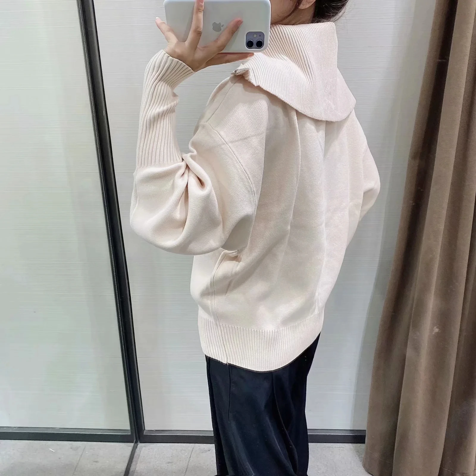 New Vintage Lapel Female Outerwear Chic Tops Women 2024 Zipper Knitting Solid Sweatshirts Fashion Long Sleeve Loose Sweatshirts