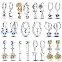 Trendy 925 Sterling Silver Gold Sun & Silver Moon Asymmetric Dual Color Earrings For Women's Moon Appreciation Accessories