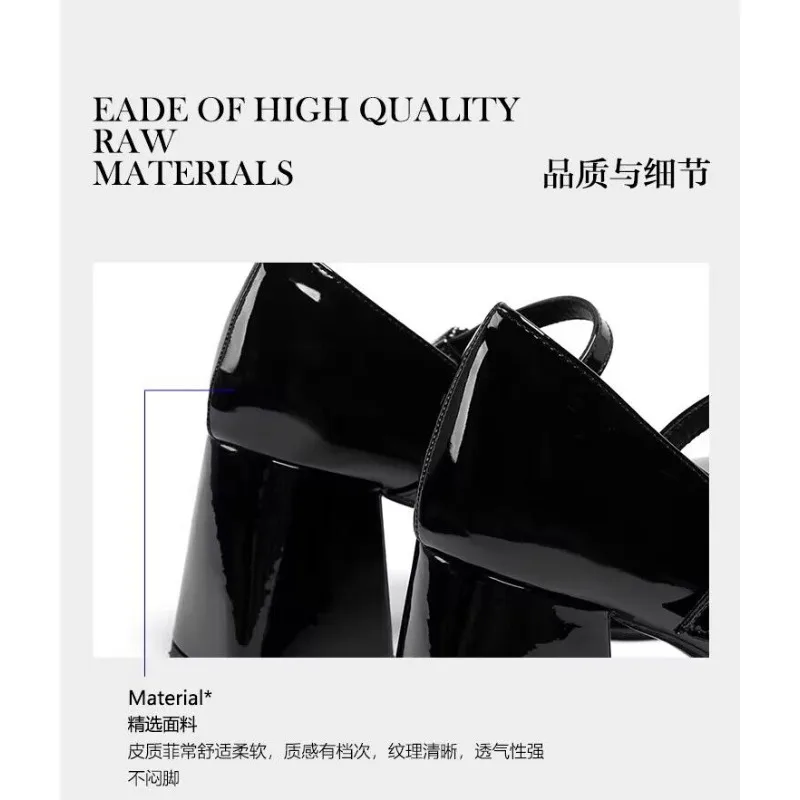 Mary Janes Vintage Black Sandals Woman Buckle Non-Slip Casual Medium Heels Office Ladies Solid Elegant Heels Korean 2023 Summer 6