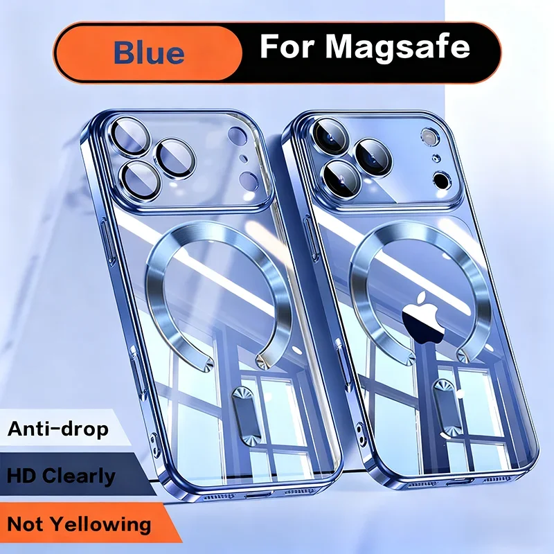 Elegant Fashion Orange Magnetic Clear Case with Wireless Charging Compatibility - Plating Soft Business Cover