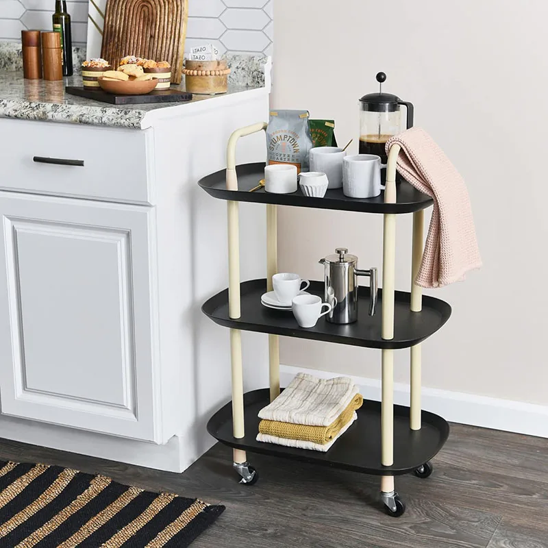 

Modern Plastic And Metal 3-Tier Rolling Cart Nordic Island Kitchen Storage Shelves Coffe Bar Trolley Table Dining Room Sets