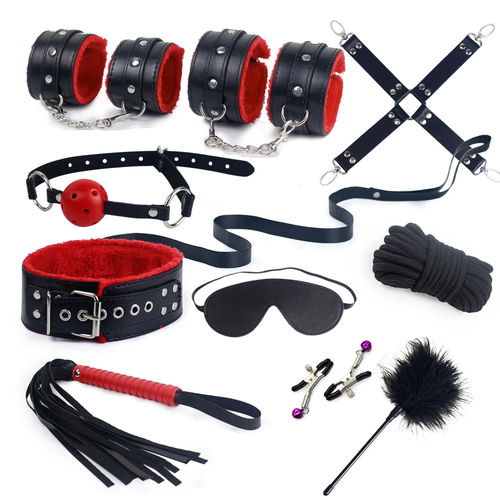 

BDSM Bondage Set Erotic Bed Games Adults Handcuffs Ankle Nipple Clamps Whip Spanking Slave Collars SM Kits Sex Toys For Couples