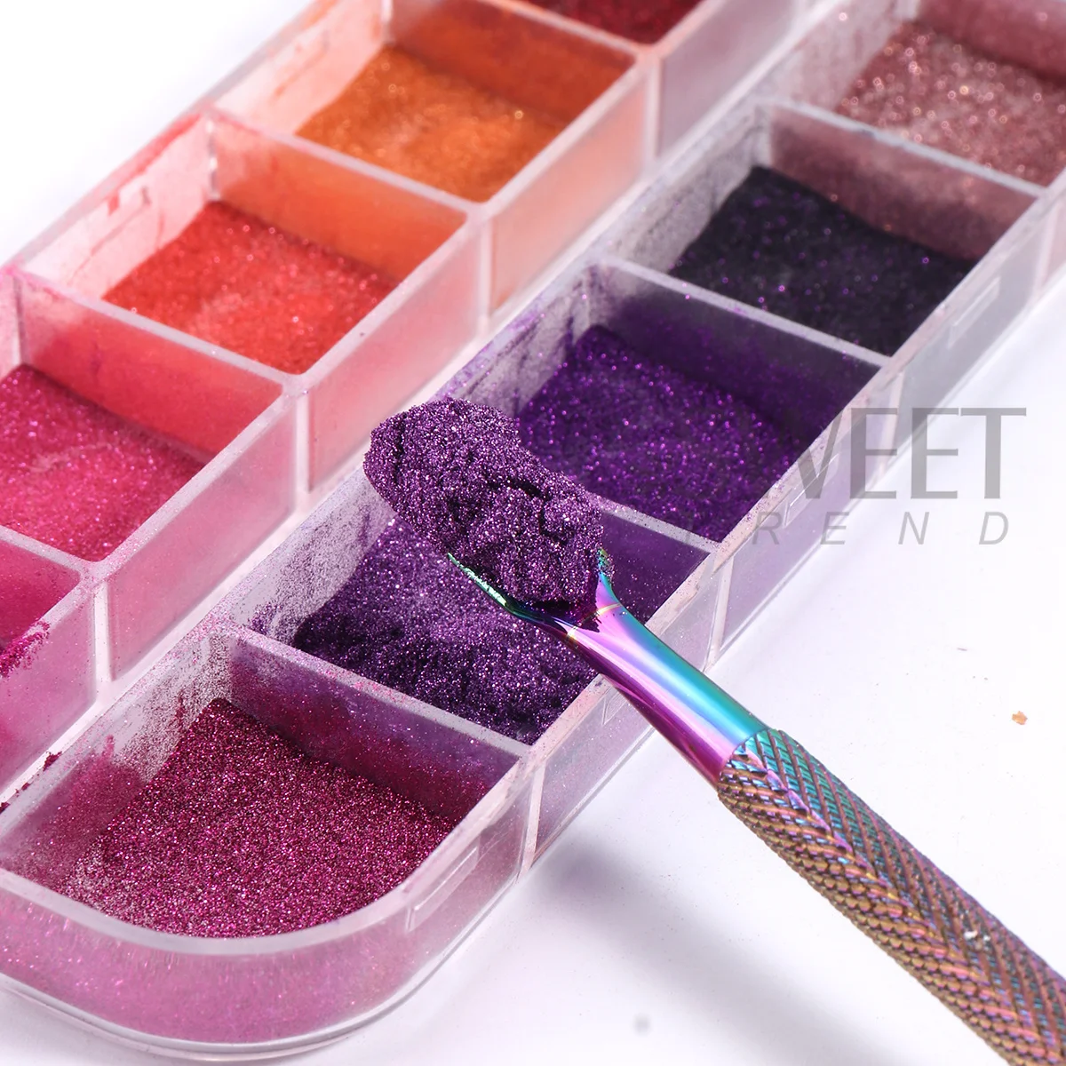 12 Grids Sweet Pink Magic Mirror Nail Glitter Powder Purple Red Metallic Chrome Rubbing Dust DIY Valentine Trend Decor Manicure