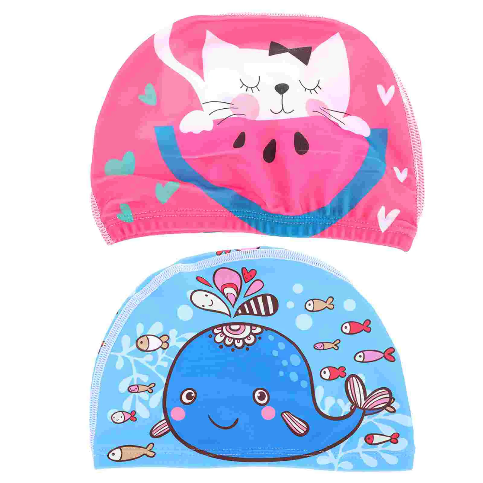 

2 Pcs Cartoon Swimming Cap Kids Sports Hat Waterproof Polyester Children Baby Caps