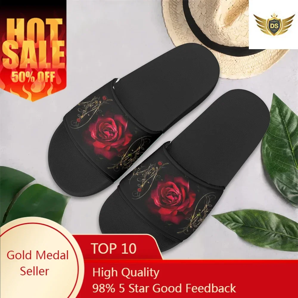 

Summer Comfort Indoor Women Slippers Gothic Style 3D Rose Print Non-slip Casual Ladies Slide Light Female Sandals
