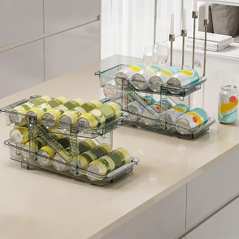 Drink Storage Holder Refrigerator Storage Rack Efficient Space-saving Double-layer Retractable Drink Storage For Refrigerator