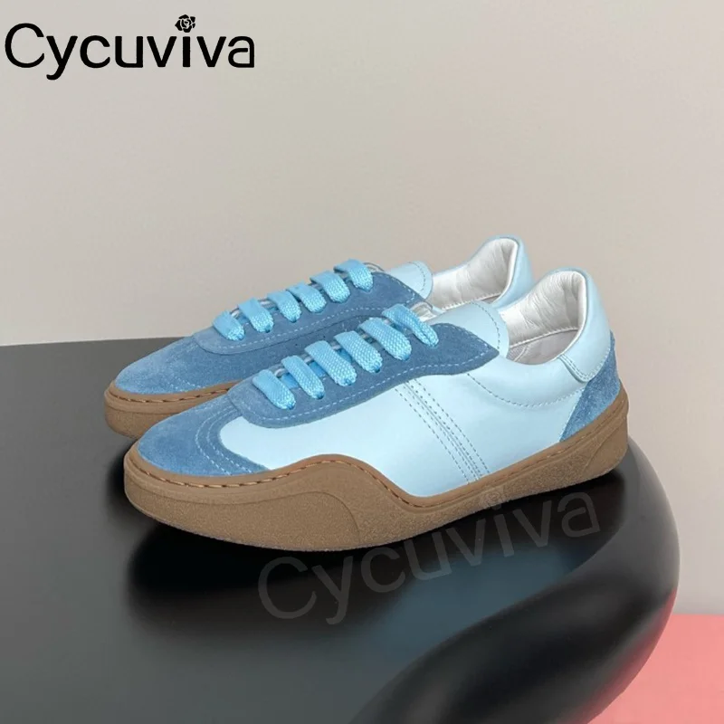 

Spring Women's Flat Casual Shoes Thick Sole Platform Sneakers Casual Loafers Lace Up Real Leather Shoes For Women