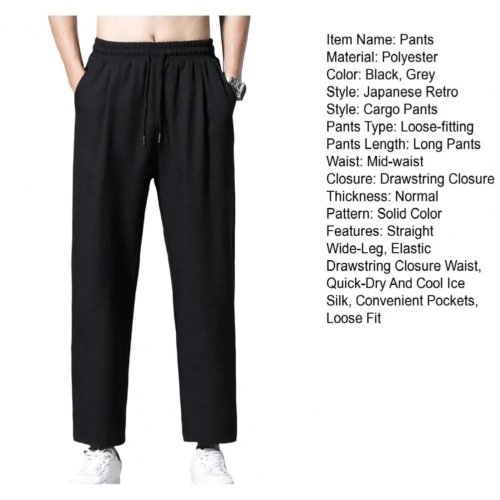 Description Picture 3 of itemMen Non-restrictive Wide-leg Pants Breathable Straight-leg Trousers Men's Casual Ankle-length Pants for Daily for Summer
