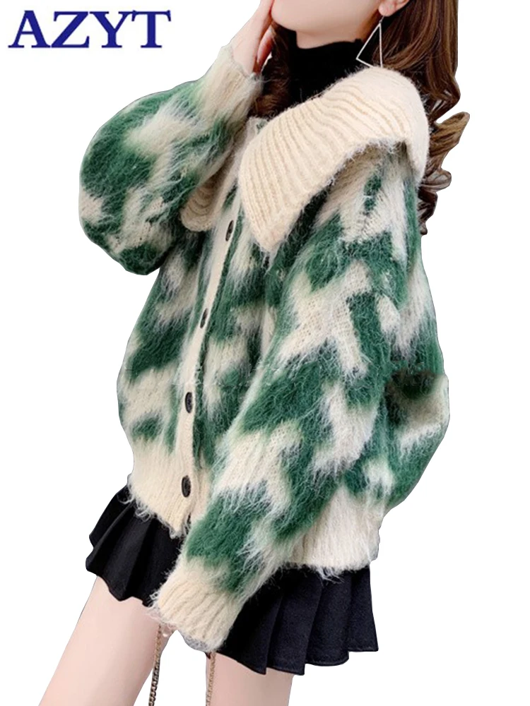 

Spring Turn Down Collar Sweater Cardigans Female Plush Korean Loose Knitwear Coats Casual knit outwear tops
