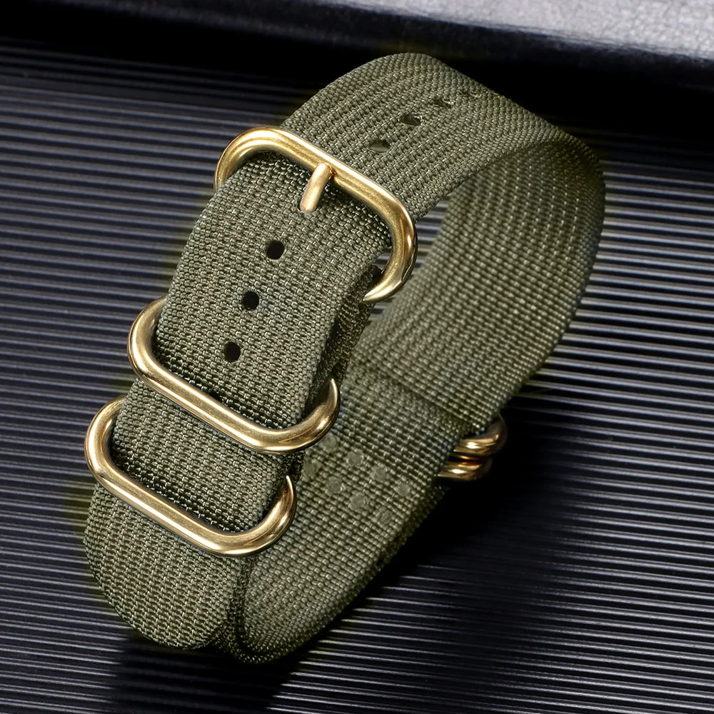 Gold Buckle High-Density Nylon Watch Band - Durable Woven Canvas Strap