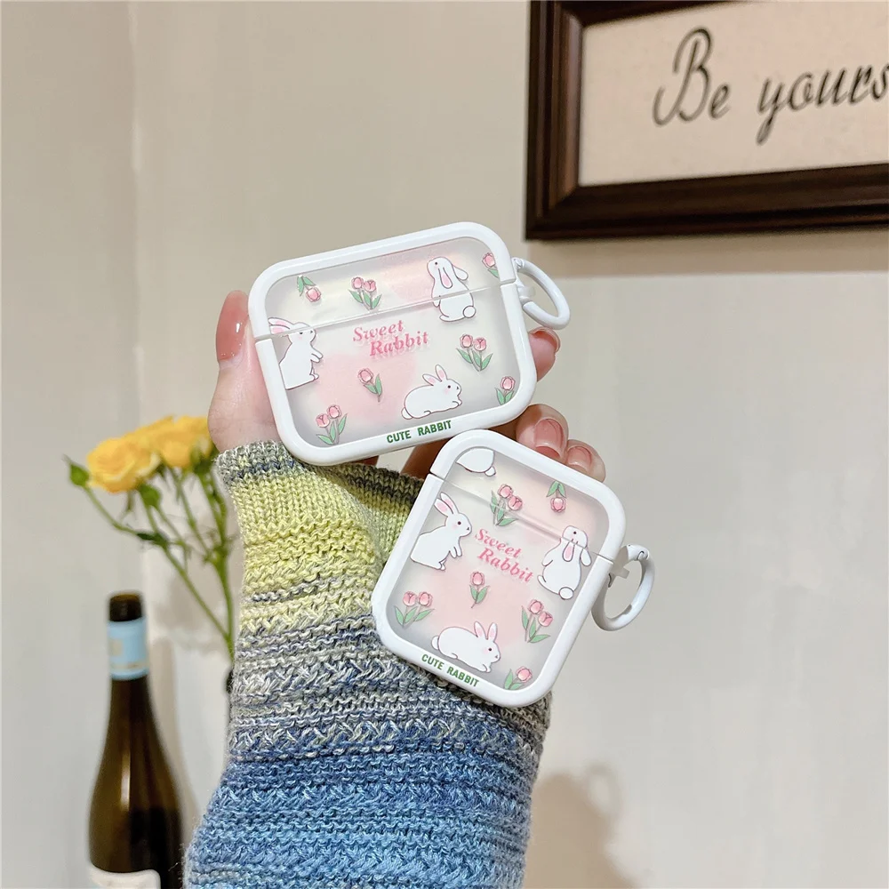 Simpatico Tulipano Fiori Coniglio Portachiavi Apple Airpods Pro Custodia Per 1/2/3/Generazione Imd Soft Airpods 3 Custodia Airpods Pro2 Case