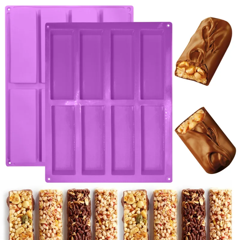

8 Cavity Large Rectangle Silicone Mold Cereal Energy Bar Chocolate Cheesecake Soap Butter Truffles Brownie Cornbread molds