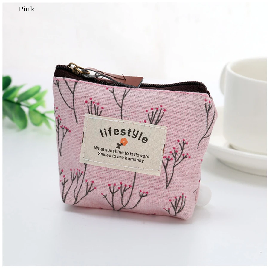 1 Stück Blumenmuster Münzbörse Kleine Frische Canvas-Geldbörse für Damen und Mädchen Kopfhörer-Münz-Schlüssel-Geld-Aufbewahrungstasche Reißverschluss-Beutel – Detail 5