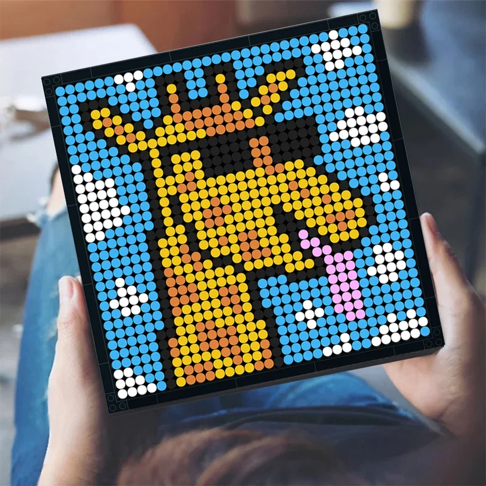 Handmade Pixel Art 32x32 Dots DIY Painting Cartoon Cat Frame Room