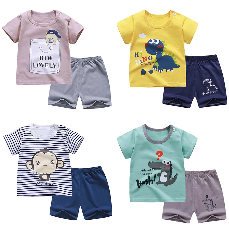 Kids Clothing Set Cotton Summer Baby Children Soft Shorts Suit T-shirt Toddler Boy Girl Dinosaur Cartoon Infant