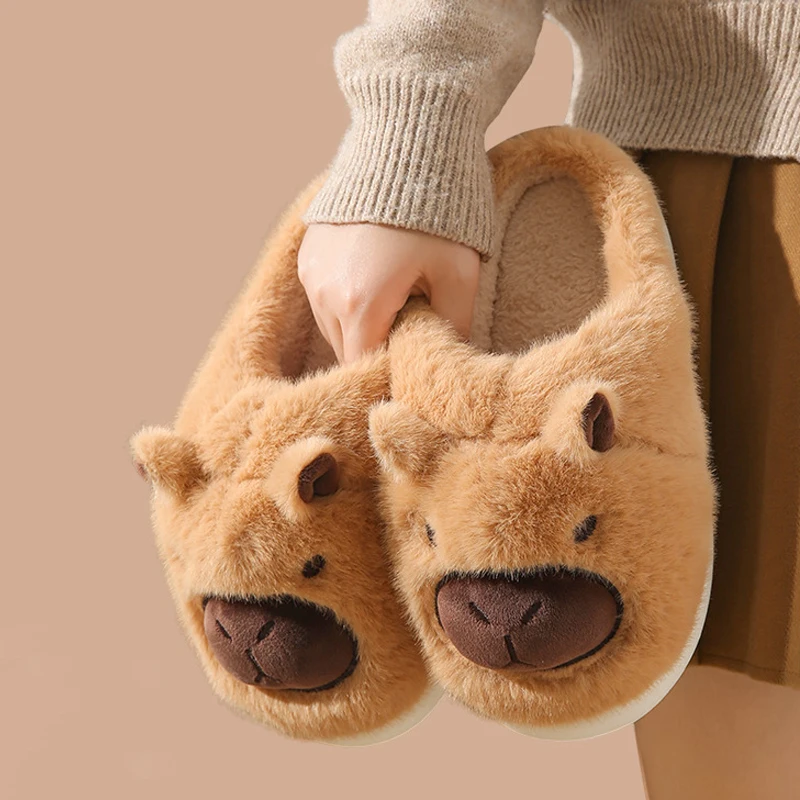 Plush Capybara Slippers Closed Toe Slippers Cute Slip-on House Shoes Comfortable Furry Walking Shoes Non-Slip For Indoor Bedroom 3
