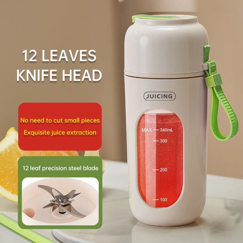 340ML Portable Blender Electric Juicer 12 Blades Fruit Mixers 2600mAh USB Rechargeable Smoothie Juicer Cup Squeezer Juice Maker 2