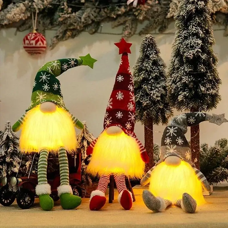 1 Pcs Christmas Decoration Faceless Doll Forest Old Man Snowflake Knitted Hat With Lamp Rudolf Hanging Leg Goblin Doll