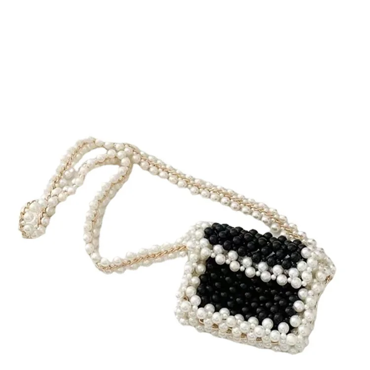 New small Pearl Beaded Bag White Beaded Fairy Portable Messenger Bags with Chain Female Purses and Handbags Cross Body Bag Woman