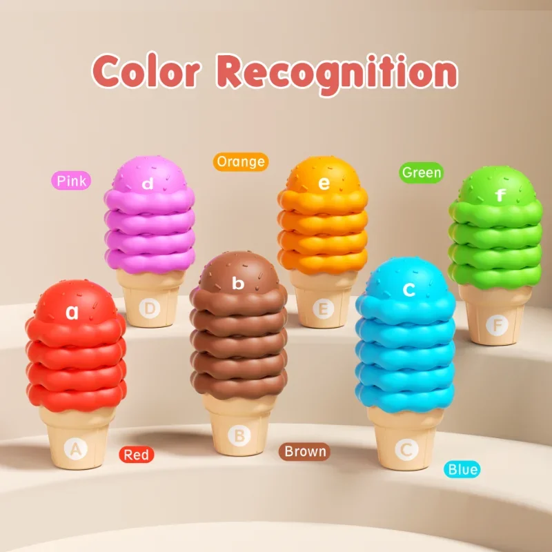 Number Matching Game Ice Cream Stack Game Montessori Parish Sensory Color Cognitive Counting Learning Educational Toys Gift