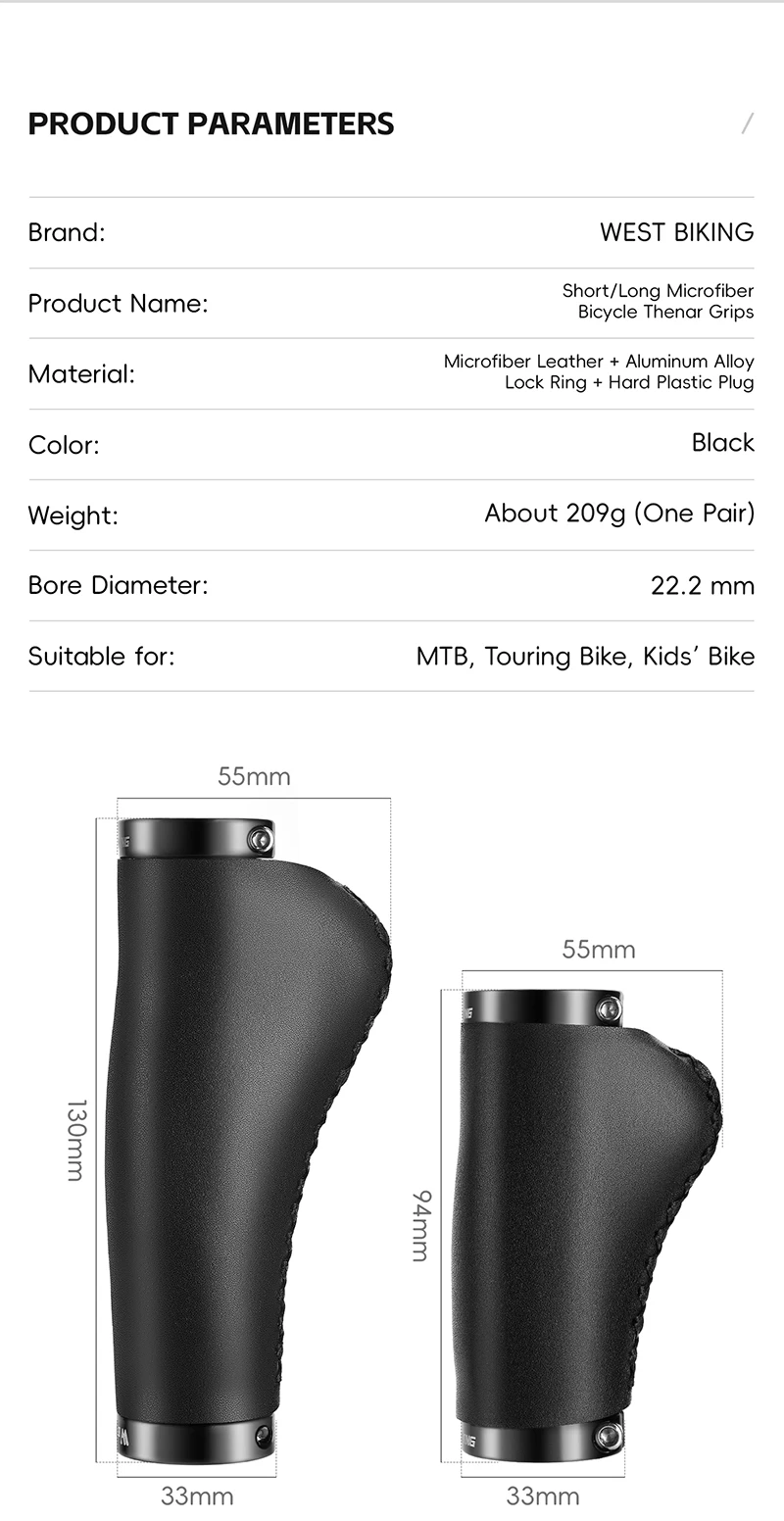 Description Picture 4 of itemWEST BIKING Bicycle Handlebar Asymmetric Grips 130mm Long & 95mm Short Twist Shifter Compatible for MTB BMX Folding Bikes Parts