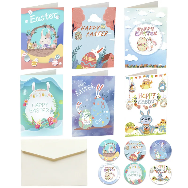 

Cute Rabbit Cartoon Envelope Set Greeting Card Party Invitation Cards with Stickers (6pcs cards, 6pcs envelopes, 6pcs stickers)