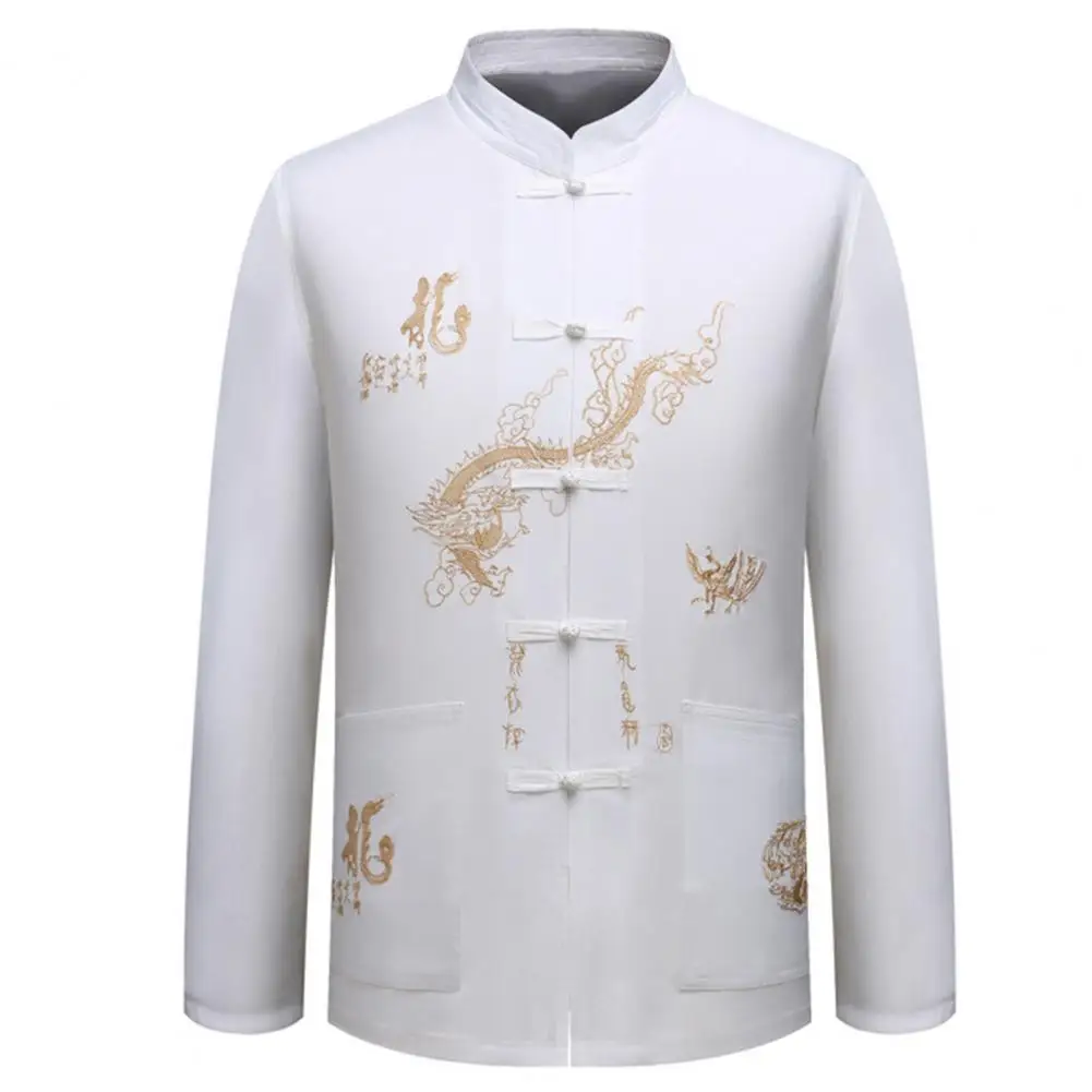Men Shirt Dragon Male Tangsuit Traditional Chinese Clothing for Wushu Standing Collar Top Hanfu men casual shirts