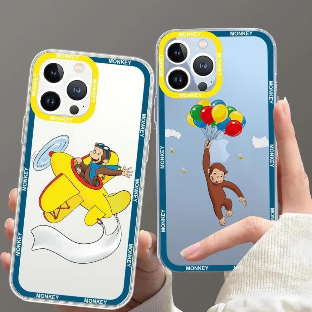 Simpatica Custodia Per Telefono George Monkey Per Iphone 11 12 Mini 13 14 15 Pro Max Custodia Trasparente