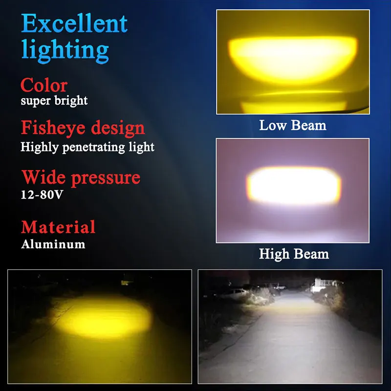 LED Headlight Bulbs H4 H6 BA20D Motorcycle CSP Lens White Yellow Hi Lo Beam Fog Light Scooter Motorbike Lamp Accessories