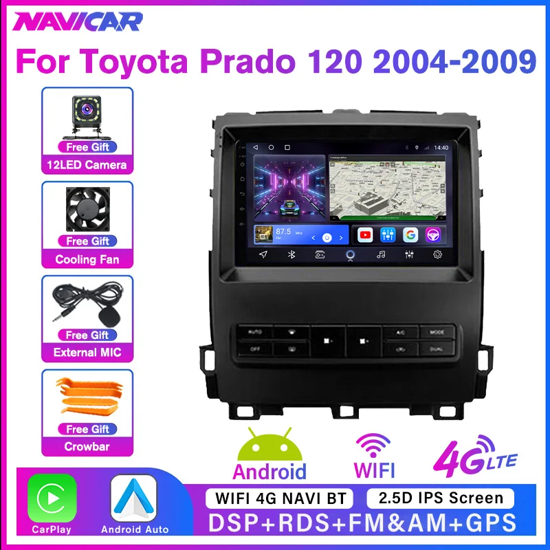 

NAVICAR 2Din Android10 Car Radio For Toyota Land Cruiser Prado 120 2004-2009 Stereo Receiver GPS Navigation Auto Radio Bluetooth
