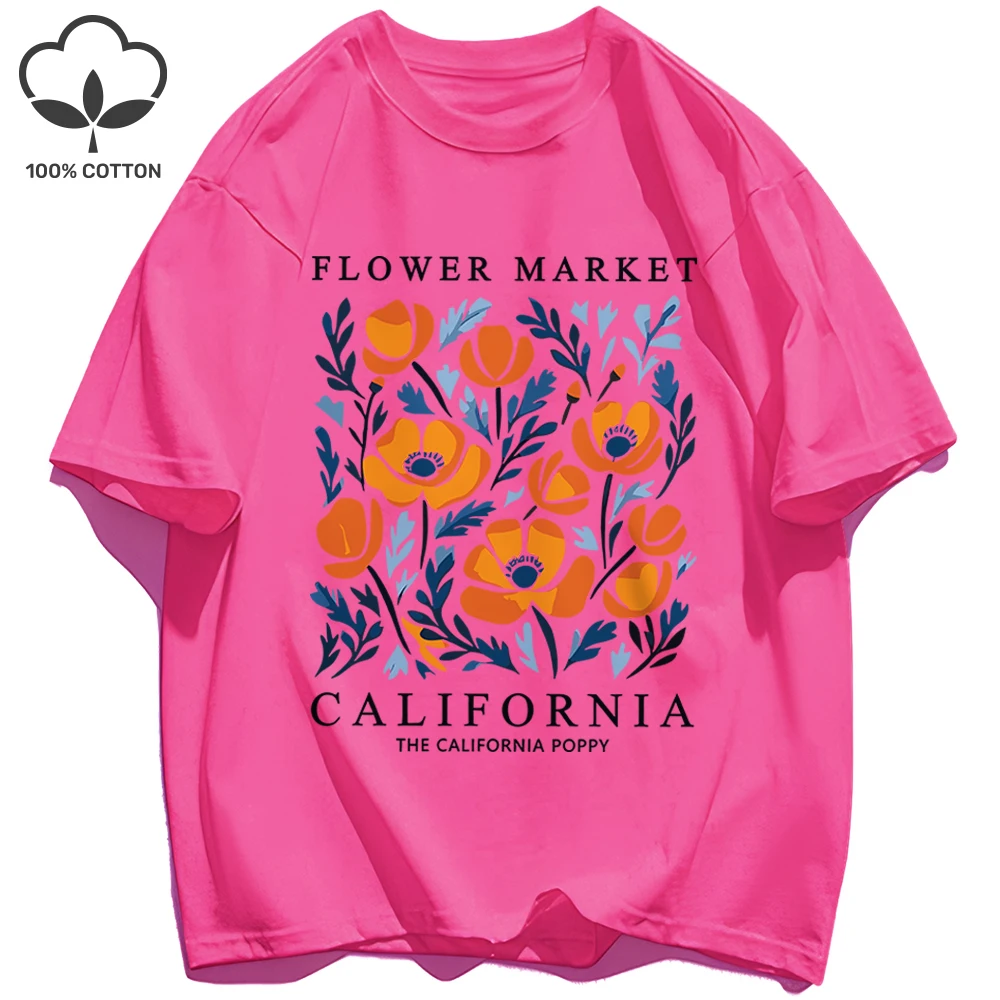 California Yellow Flowers Print Women's Soft Cotton O-Neck Casual Tee