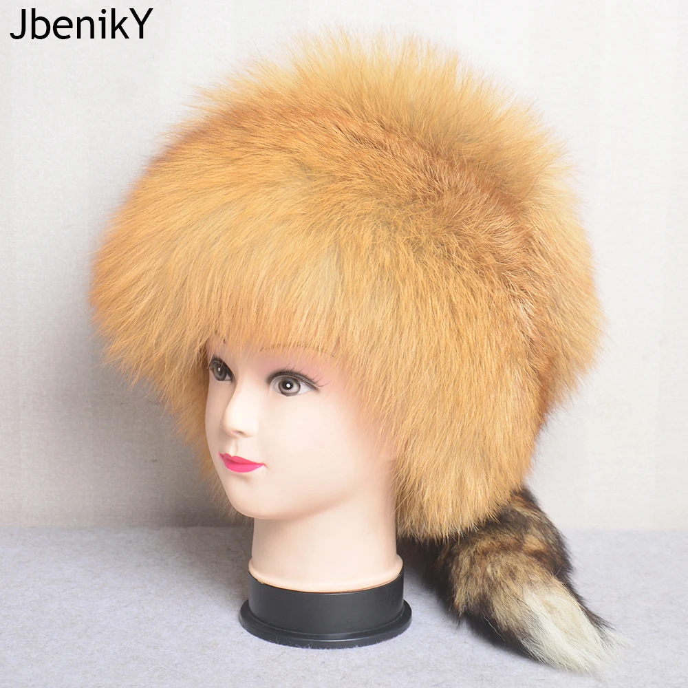 

Real Fox Fur Princess Hat Mongolian Hat Unique Process Fox Tail Design Luxury Winter Keep Warm Hats For Fashion Women Bomber Hat