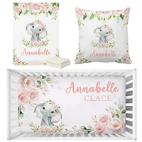 LVYZIHO Baby Crib Bedding Set, Custom Name Chic Flower Elephant Bedding Set