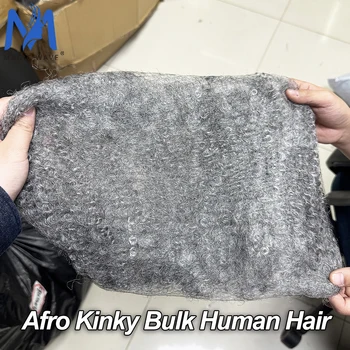 50g/pack 20in Grey Afro Kinky Human Hair Bulk Micro Braids for Locs Extensions Peruvian Remy Bulk for Locs Micro Twist Braiding 1