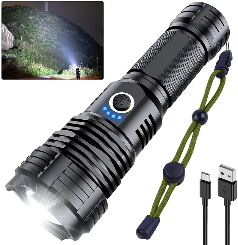 

Powerful LED Flashlight Aluminum Alloy Zoom Flashlights Outdoor Waterproof Torch by 18650/26650 for Camping Hiking Cycling