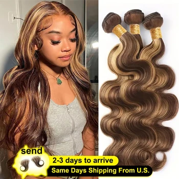 38 40 Inch Highlight Ombre Body Wave Bundles Real Human Hair Colored P4/27 Honey Blonde Brazilian Raw Hair Bundles Extensions 1