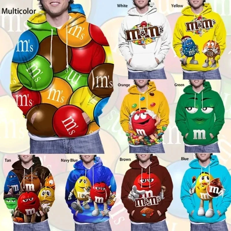 Fashion M & M Chocolate Beans Novità In Felpe Con Cappuccio 3D M & M Graphic Felpa Con Cappuccio Per Uomo Abbigliamento Funny Kid Pullover Con Cappucc