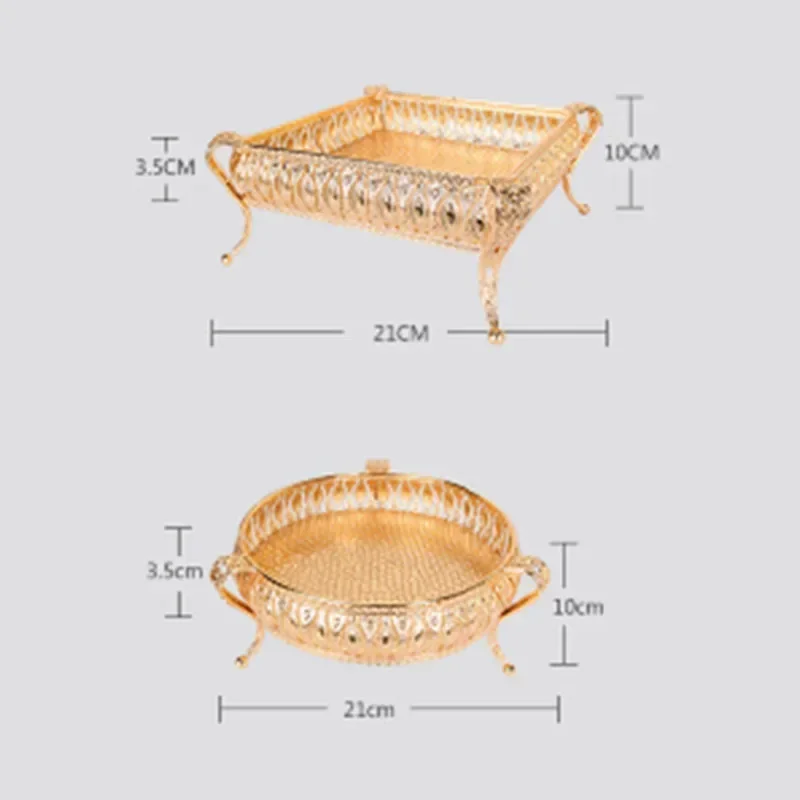 Tray Fruit Creative Vintage Gold Round Square Multi-Function Metal Snack Home Storage Plate Tablewear storage tray kitchen tray