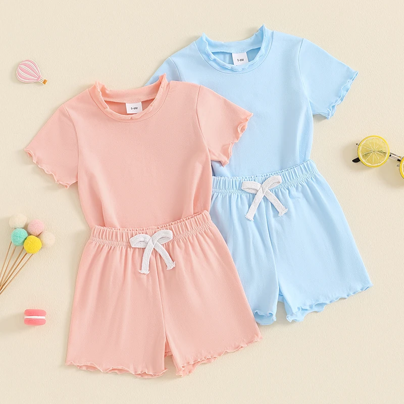 

2024-04-25 Lioraitiin Kids Girls Shorts Set, Short Sleeve Crew Neck T-shirt with Elastic Waist Shorts Summer Casual Outfit