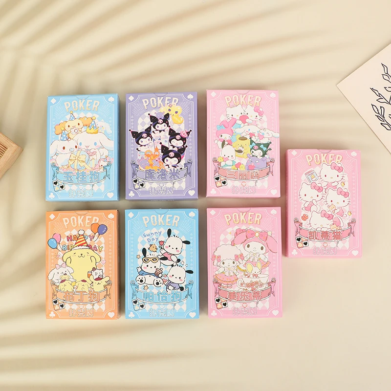 

1Pc Anime Sanrio Figure Poker Hello Kitty Cinnamoroll Melody Kuromi Playing Cards Board Games Poker Collection Card Toy Gift