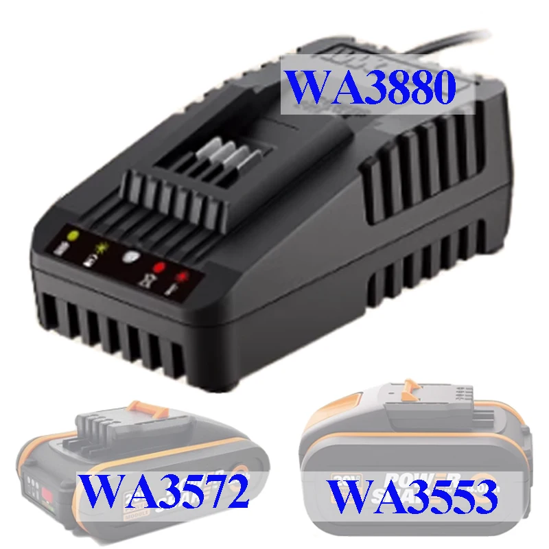 Worx WA3880 리튬 배터리 충전기 용 전동 공구 액세서리 20V WA3551 WA3572 WA3550 WA3553 WG629 WA3760 WA3860 WG169E WG549E